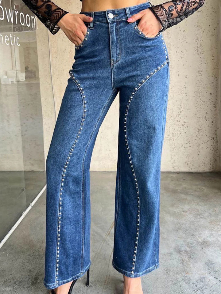 Women's Denim Wide Leg Jeans High Waisted Flare Trousers