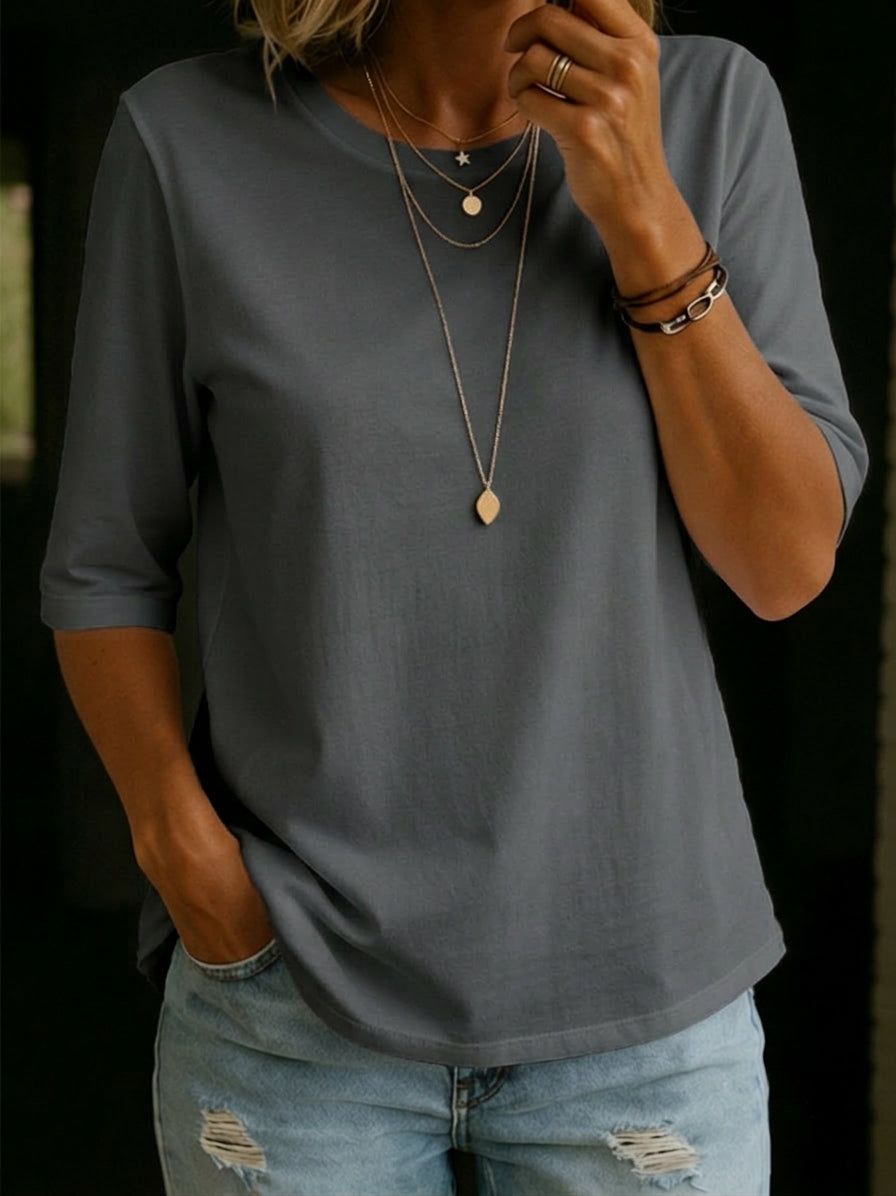 Women's Crew Neck 3/4 Sleeve T-Shirt Relaxed Fit Top