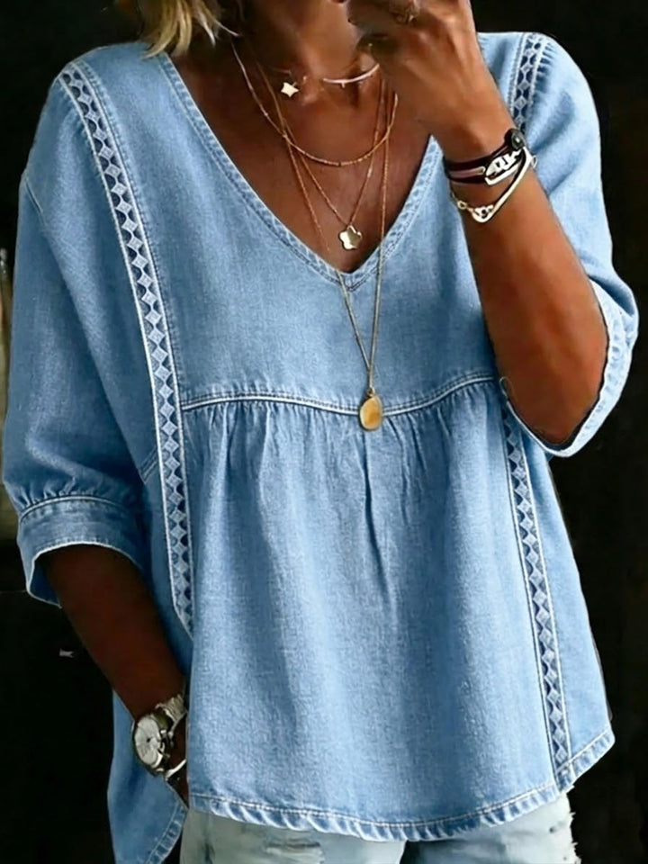 Women's Denim V-Neck Peplum Tunic Top