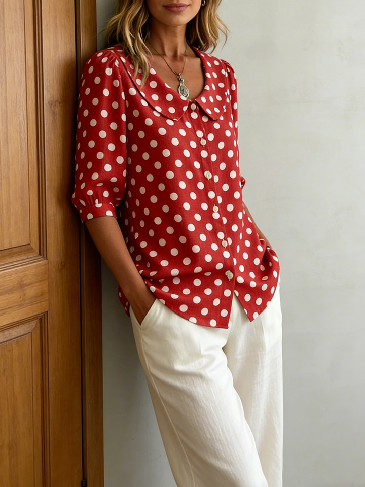 Women's Polka Dot Peter Pan Collar Chiffon Blouse