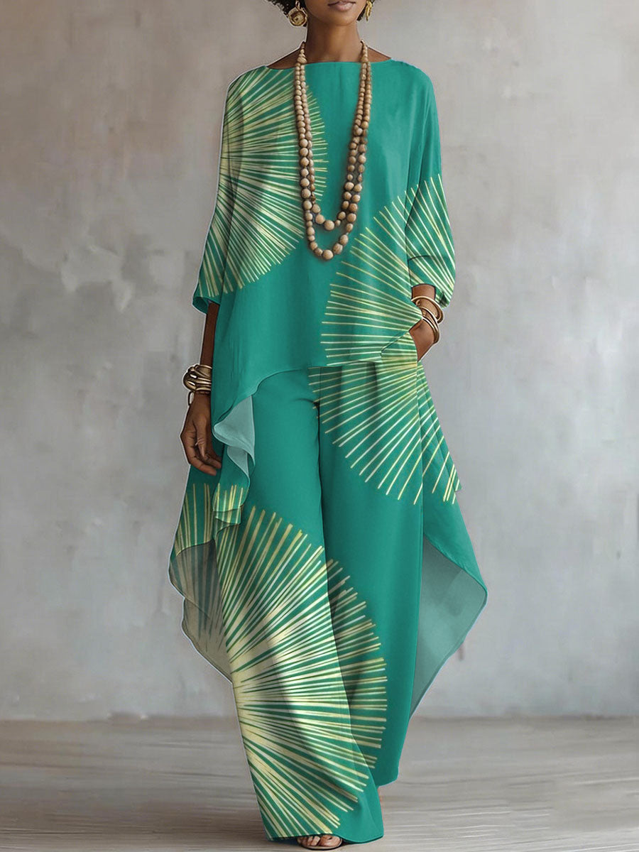 Women's Geometric Knit Wide-Leg Tunic Set