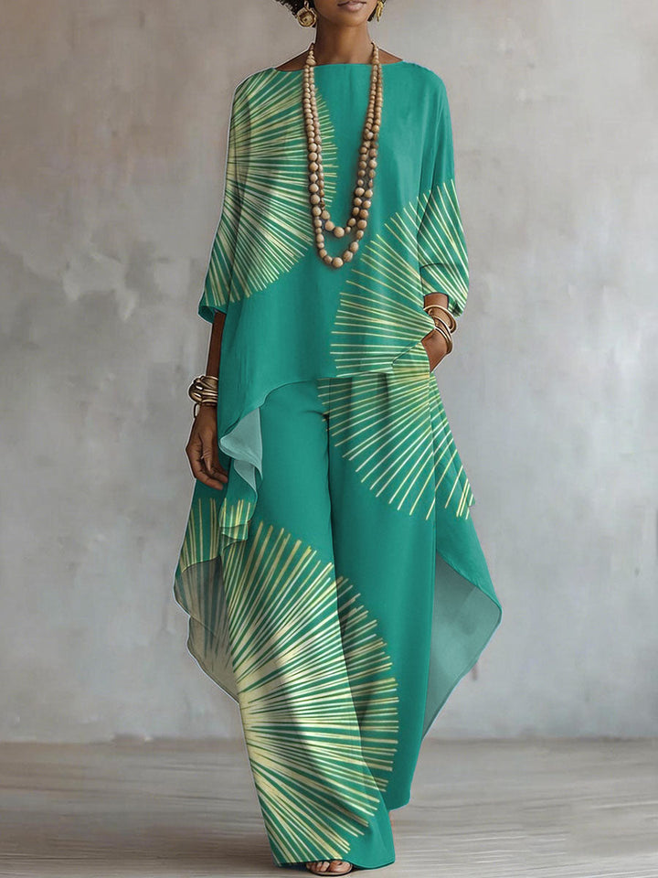 Women's Geometric Knit Wide-Leg Tunic Set