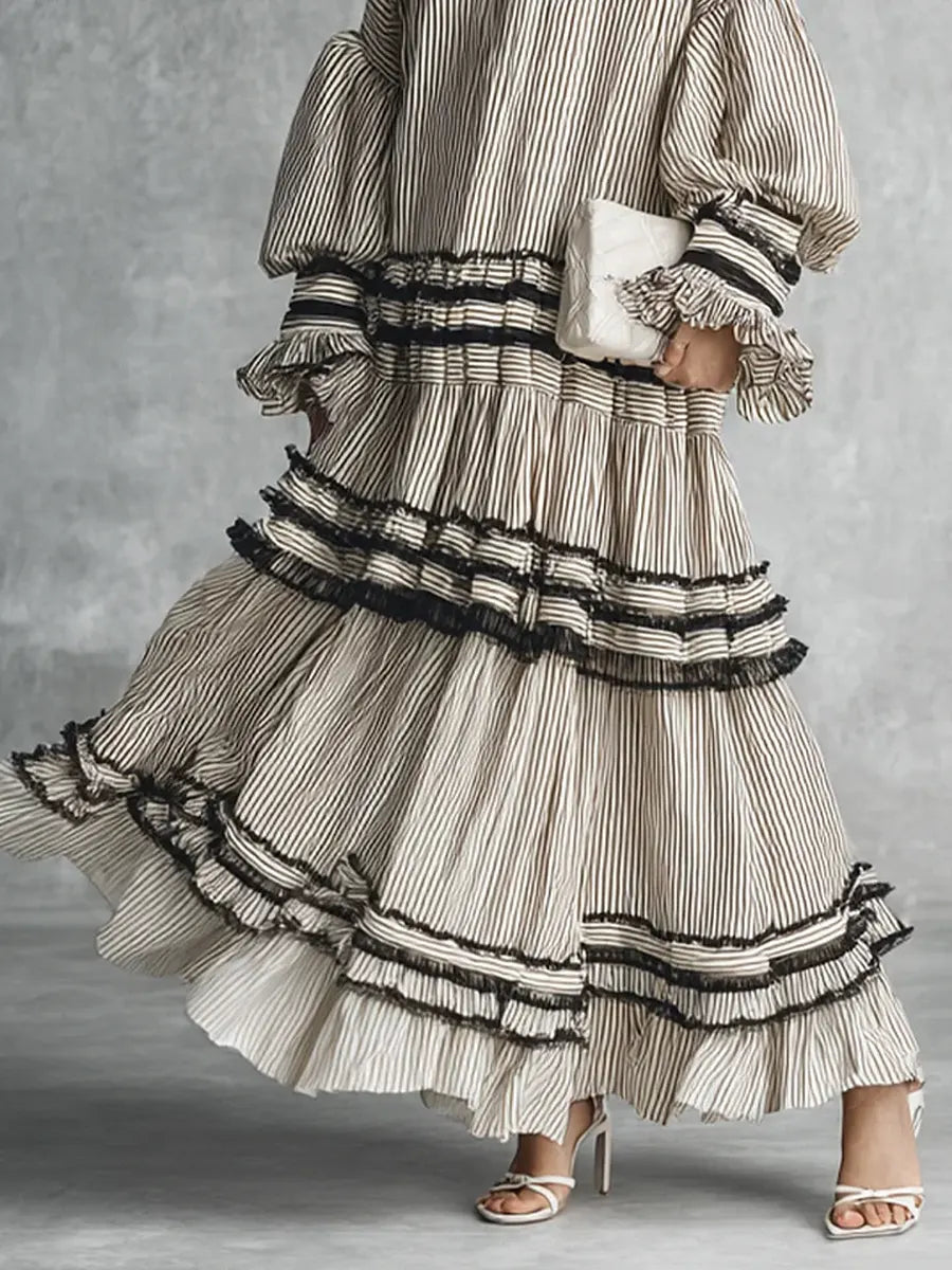 Women’s Linen Tiered Boho Long Sleeve Maxi Dress