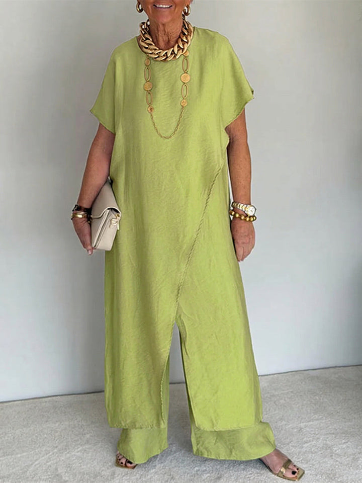 Women’s Linen Wide Leg Jumpsuit Overlay Trousers Set