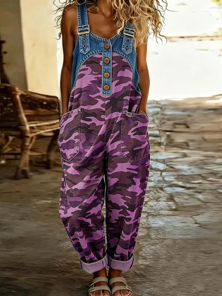 Women's Camouflage Print Denim Wide-Leg Jumpsuit