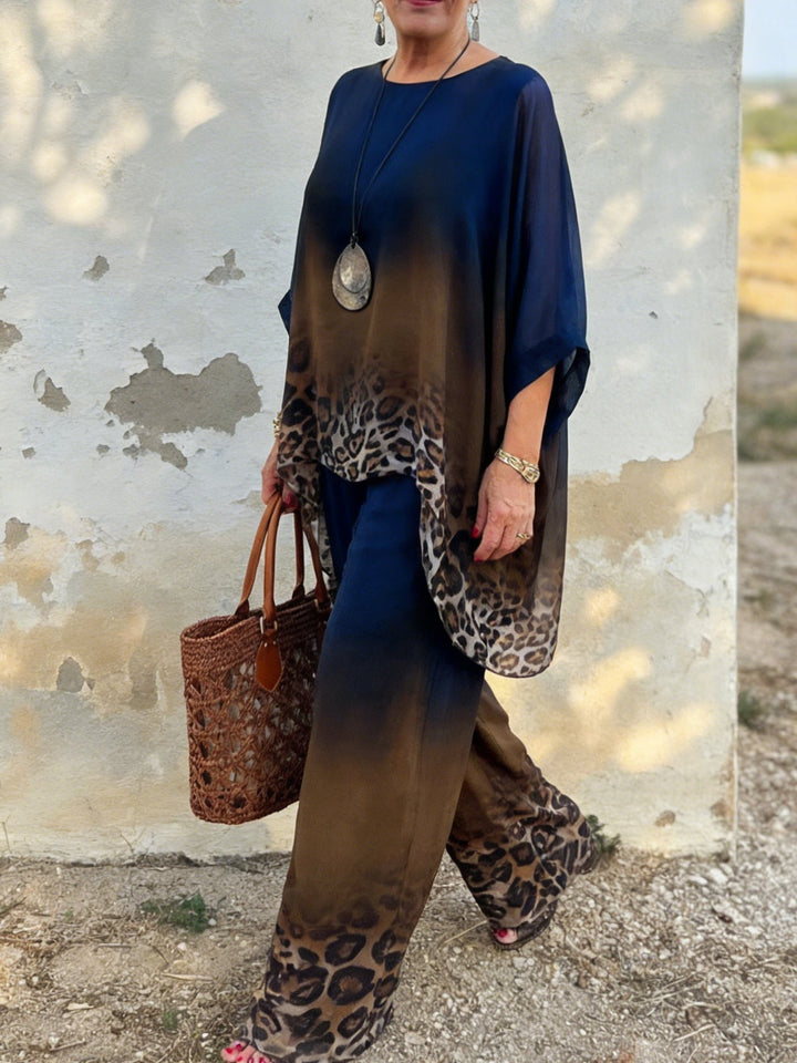 Women's Chiffon Tunic and Wide Leg Trousers Two Piece Set