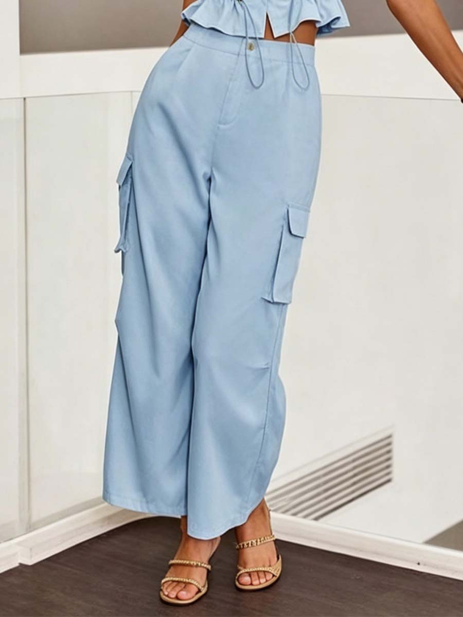Women's Linen Two-Piece Set Top And Pants Cargo Co-Ord