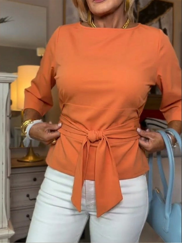 Women's Half Sleeve Tie Front Crew Neck Knit Top