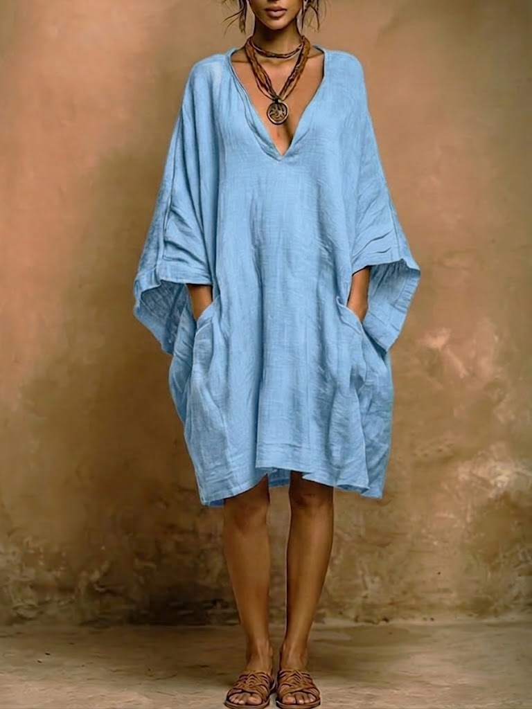 Women's Linen Kaftan Dress Loose Fit Tunic Boho Style