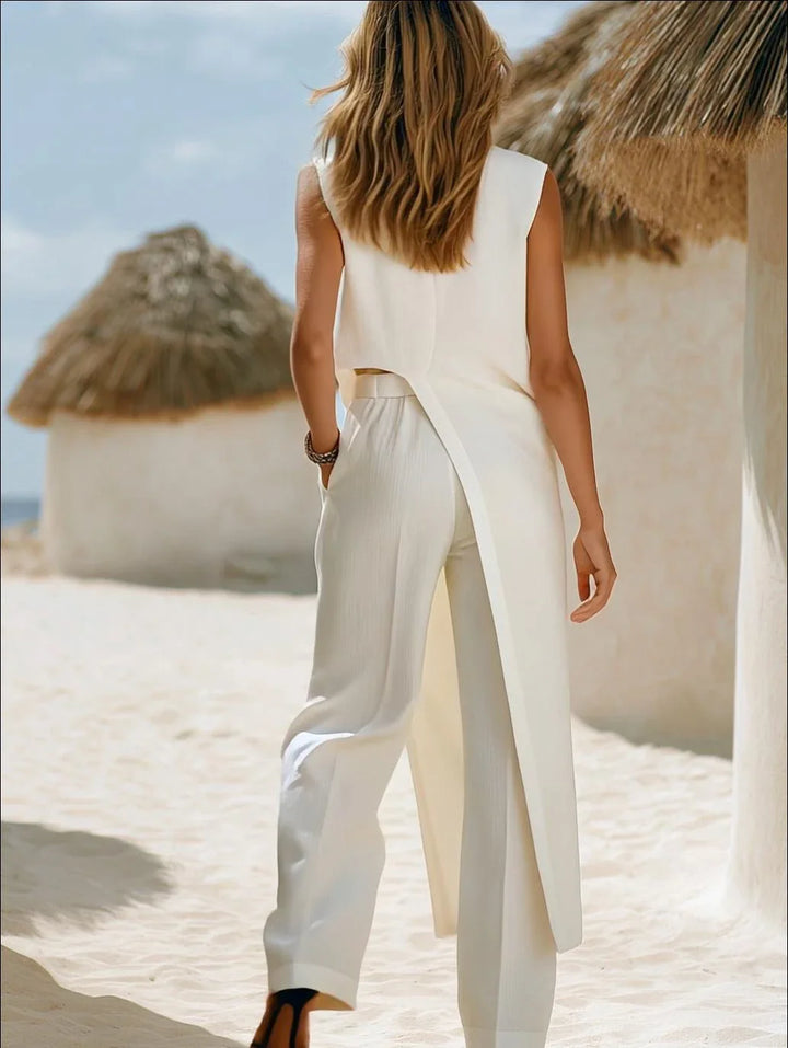Women's Linen Sleeveless Top and Wide Leg Pants Two Piece Set
