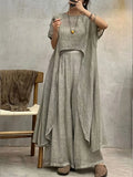 Women's Linen Wide Leg Trousers and Layered Top Set