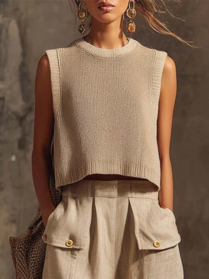 Women's Knit Sleeveless Cropped Top Vest