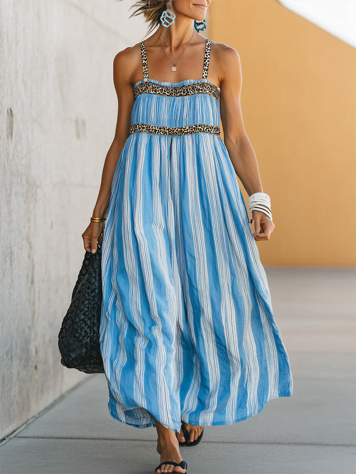 Women's Striped Linen Blend Strappy Maxi Dress