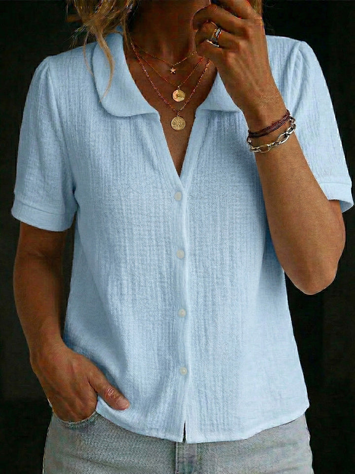 Women's Short Sleeve Knit Polo Shirt Button Up Textured Blouse Top