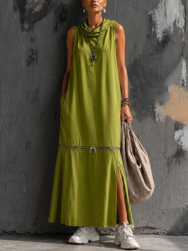 Women's Linen Sleeveless Hooded Maxi Dress