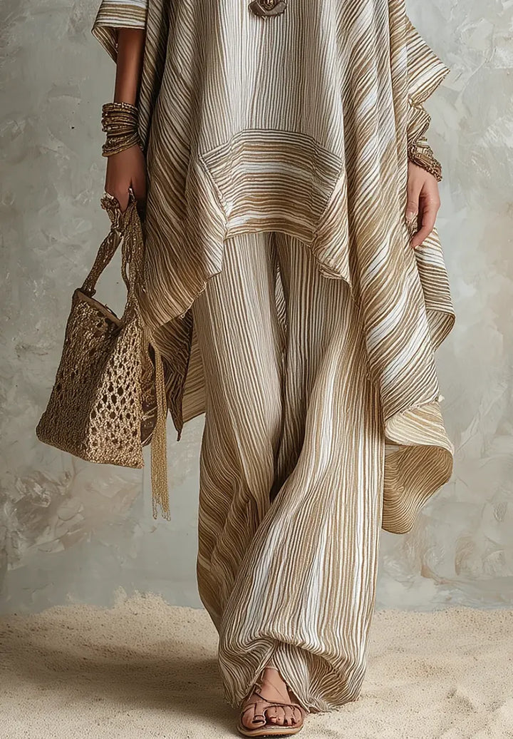 Women's Knit Poncho and Wide Leg Pants Two Piece Set