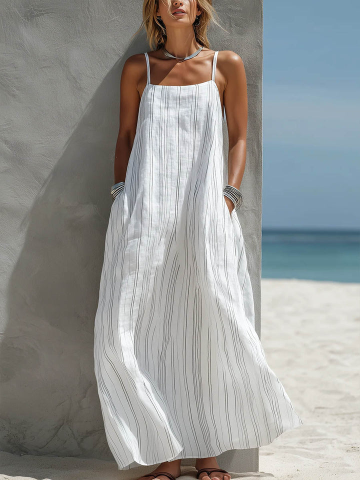 Women's Linen Maxi Dress Loose Fit Sleeveless Beach Sundress