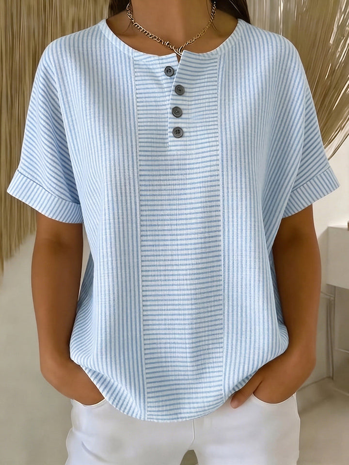 Women's Linen Short Sleeve Henley Shirt Top