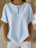 Women's Linen Short Sleeve Henley Shirt Top