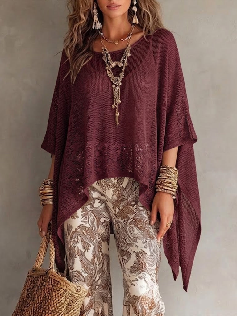 Women’s Knit Poncho Top Loose Fit Lightweight Cape