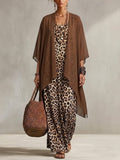 Women's Chiffon Cardigan and Leopard Print Maxi Dress Two Piece Set