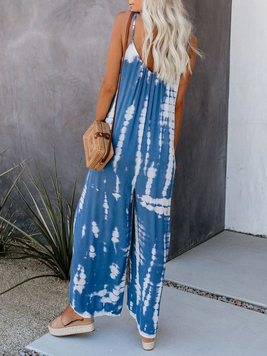 Women's Linen Tie-Dye Wide Leg Harem Jumpsuit
