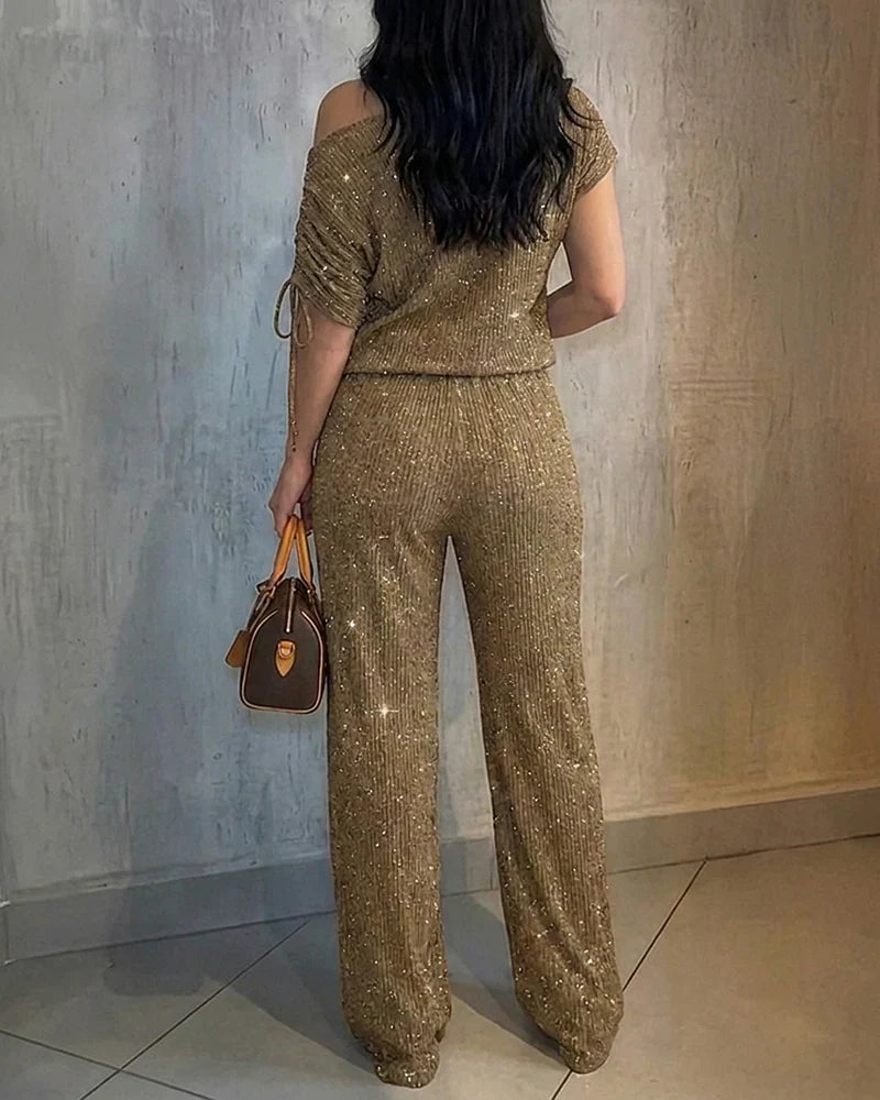 Women's Knit Off-Shoulder Loungewear Set
