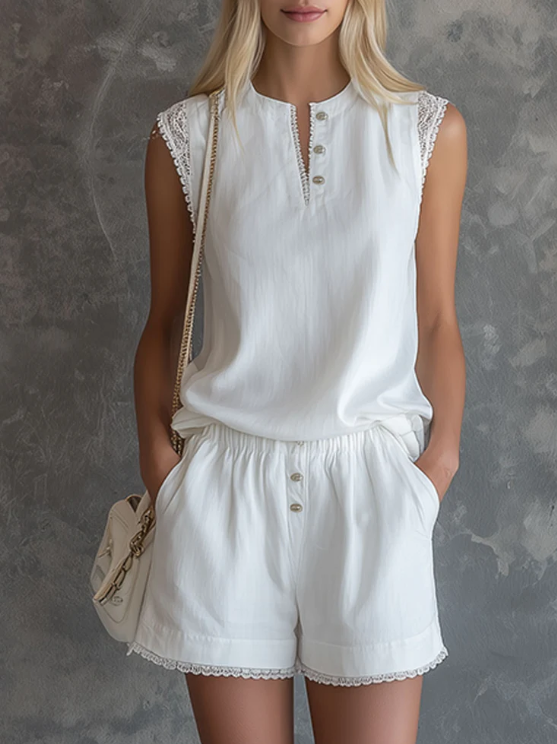 Women’s Linen Sleeveless Top and Shorts Set Loungewear Co-ord
