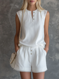Women’s Linen Sleeveless Top and Shorts Set Loungewear Co-ord