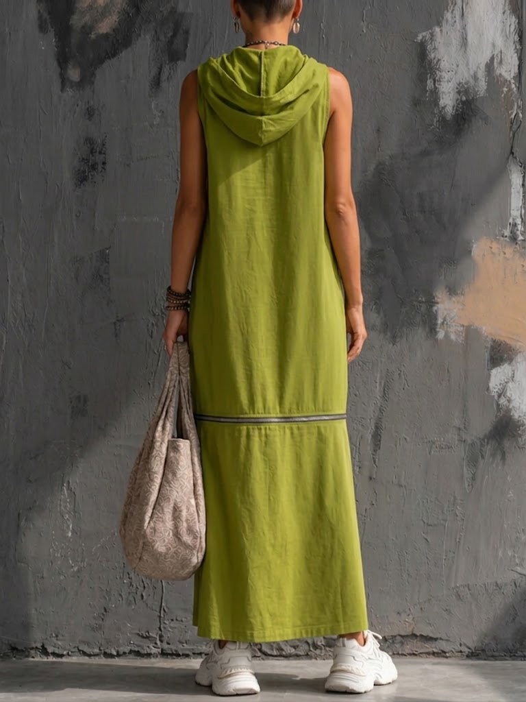 Women's Linen Sleeveless Hooded Maxi Dress