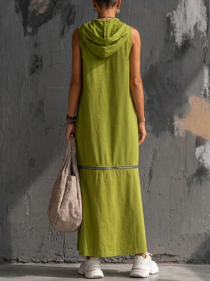Women's Linen Sleeveless Hooded Maxi Dress