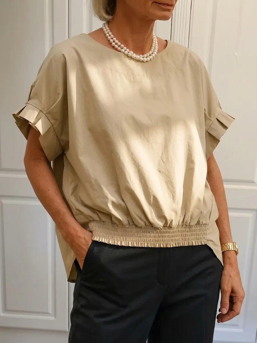 Women Blouse Linen Tie Back Short Sleeve Top