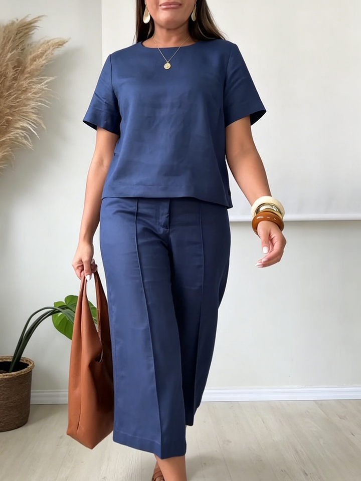 Women's Linen Two Piece Set Top and Wide Leg Trousers