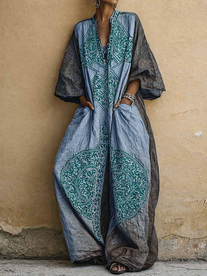 Női lenvászon etnikai boho, laza, bő szárú kantáros overall