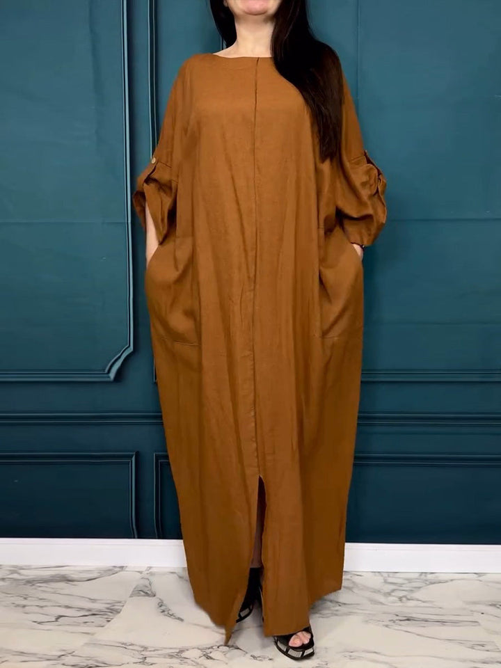 Women's Linen Kaftan Maxi Dress With Back Bow Detail
