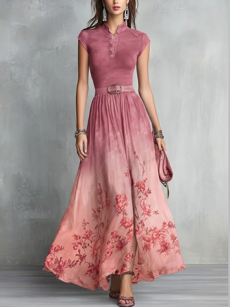 Women's Chiffon Maxi Dress Floral Print Flowy Evening Gown