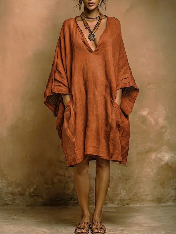 Women's Linen Kaftan Dress Loose Fit Tunic Boho Style