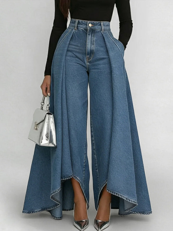 Women's High Waisted Wide Leg Denim Skirted Trousers