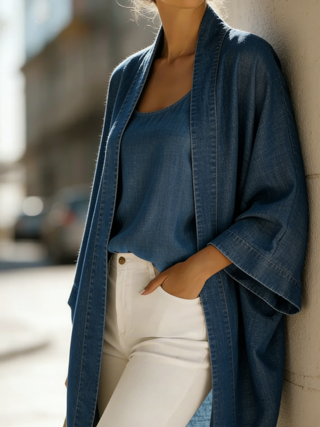 Women’s Linen Mix Open Front Kimono Cardigan and Camisole Top Set