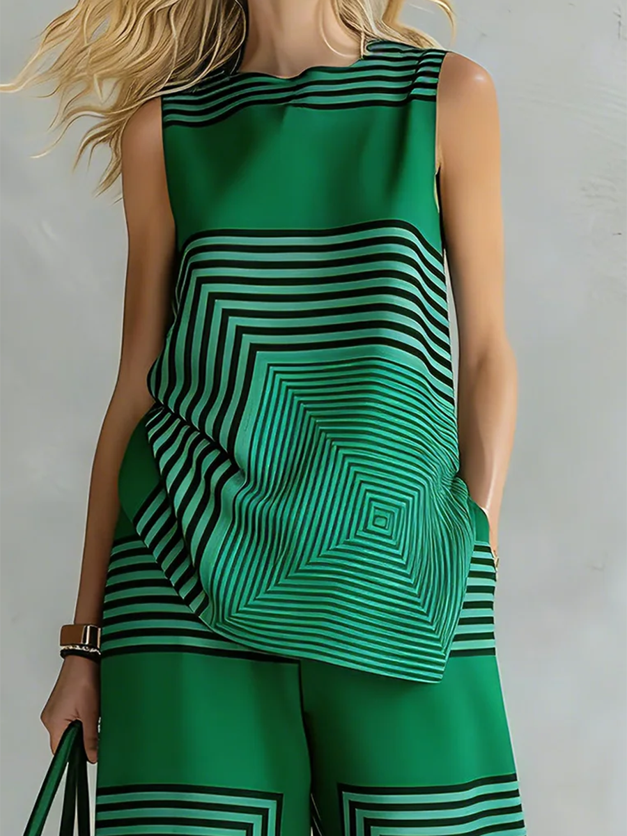 Women's Linen Sleeveless Top and Wide Leg Trousers Set Luxury Two Piece Outfit