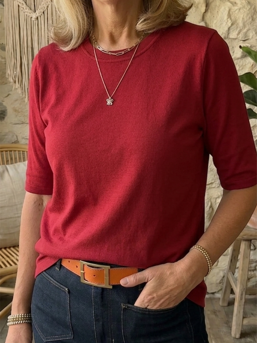 Women's Merino Wool Mix Elbow Sleeve T-Shirt Top