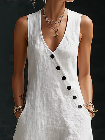 Linen Button-Up Women's Maxi Dress Sleeveless Sundress