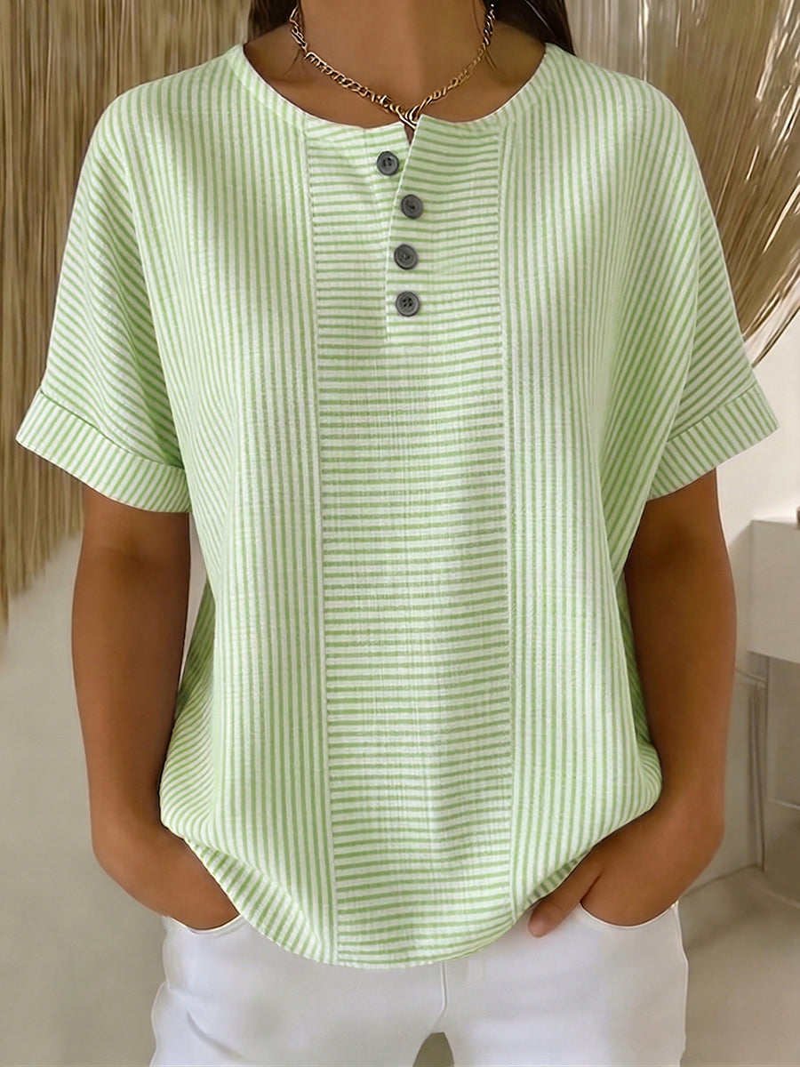 Women's Linen Short Sleeve Henley Shirt Top