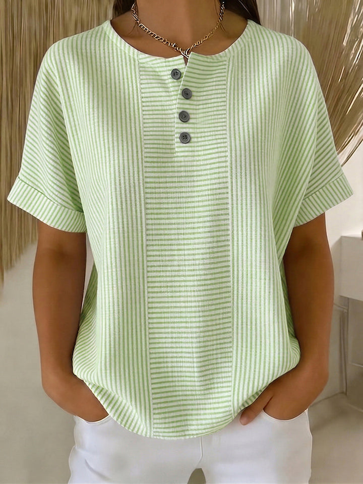 Women's Linen Short Sleeve Henley Shirt Top