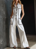 Women's Linen Wide Leg Sleeveless Jumpsuit One Piece Overalls
