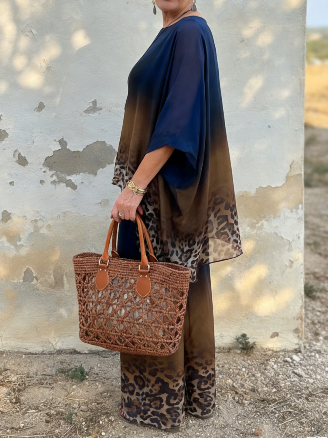 Women's Chiffon Tunic and Wide Leg Trousers Two Piece Set