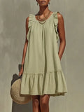 Women's Linen Mini Dress Sleeveless Ruffle Hem A-Line Sundress