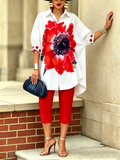 Women's Floral Print Oversized Linen Mix Shirt and Cropped Trousers Set