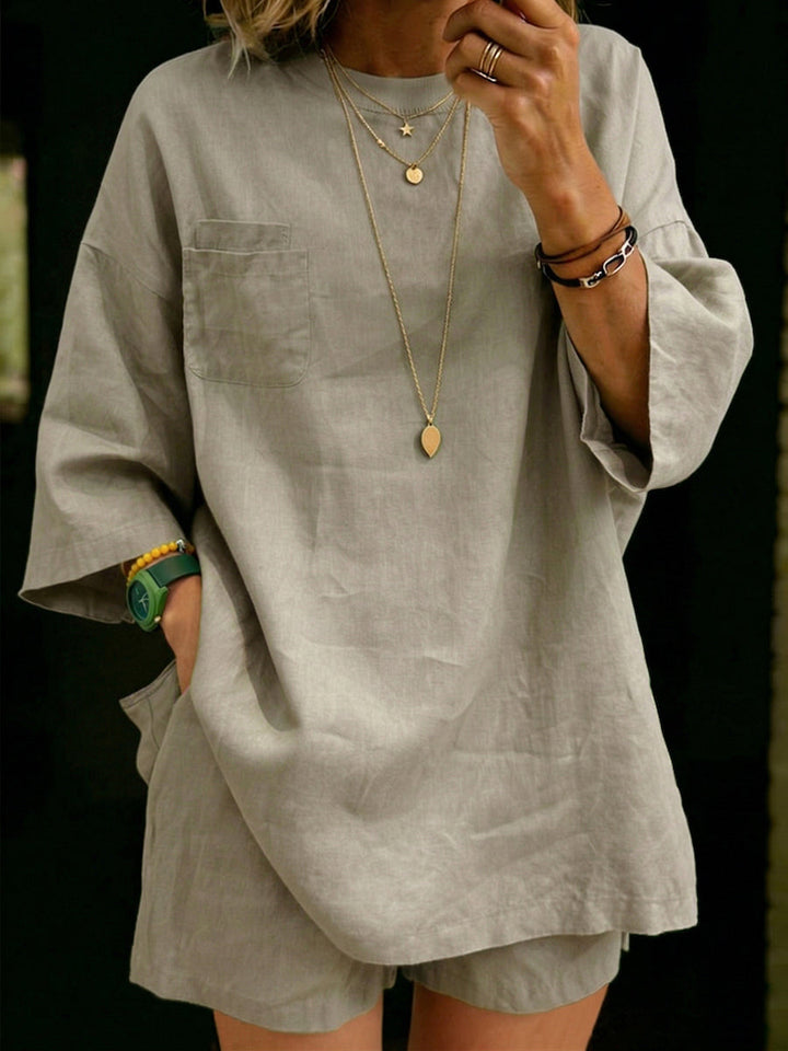 Women's Linen Two Piece Set Shorts and Oversized Top Tunic Outfit