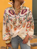 Women's Embroidered Linen Shirt Long Sleeve Button Down Blouse